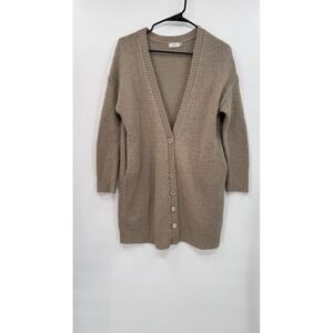 Tobi XS/S Cardigan Womens Taupe Chunky Knit Longline Button Front Sweater